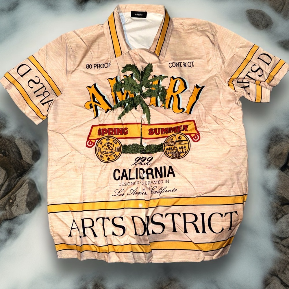 AMIRI Art District Graphic Print Men Shirt Palm Tree Los Angeles Tee Brand NEW